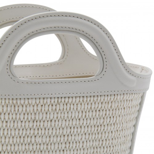 WHITE CANVAS AND LEATHER TROPICALIA MINI TOP HANDLE BAG