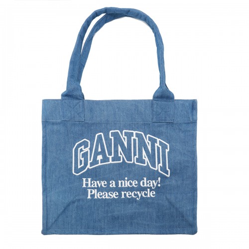 BLUE COTTON DENIM TOTE BAG