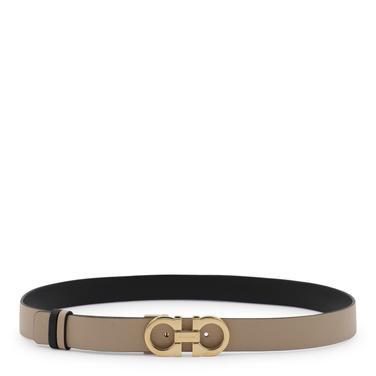 BEIGE AND BLACK LEATHER GANCINI BELT