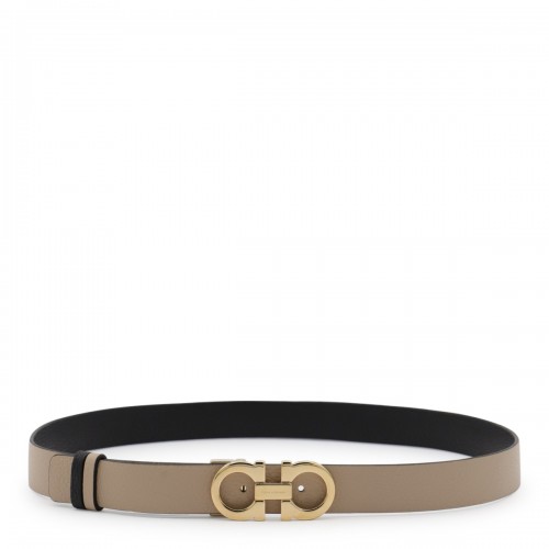 BEIGE AND BLACK LEATHER GANCINI BELT