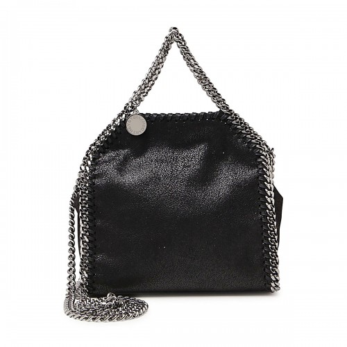 BLACK FAUX LEATHER TINY FALABELLA TOTE BAG