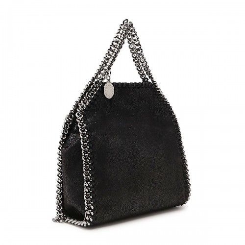 BLACK FAUX LEATHER TINY FALABELLA TOTE BAG