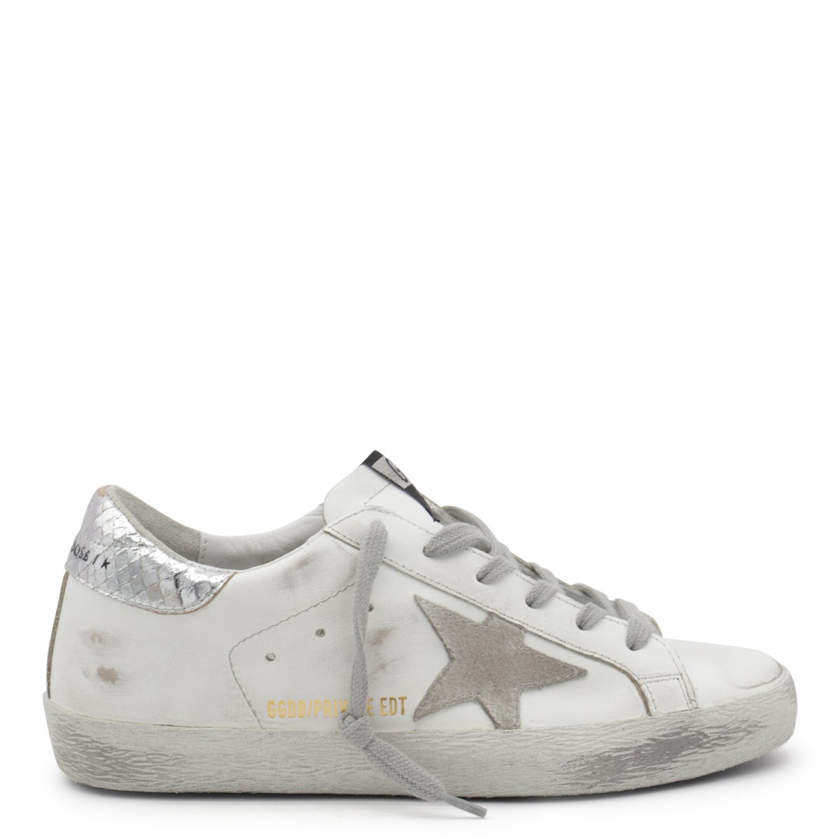 WHITE AND SILVER LEATHER SNEAKERS