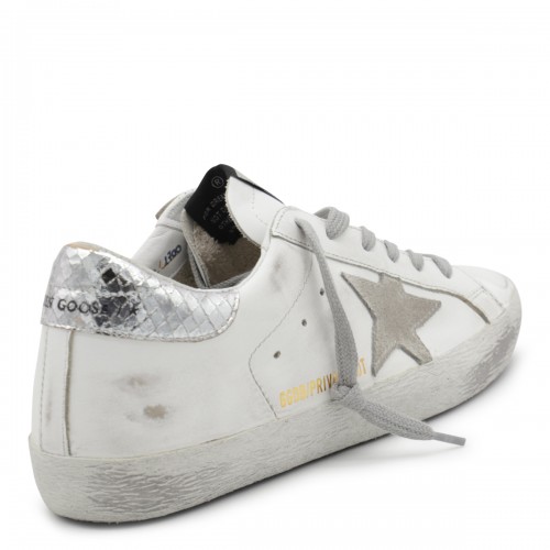 WHITE AND SILVER LEATHER SNEAKERS