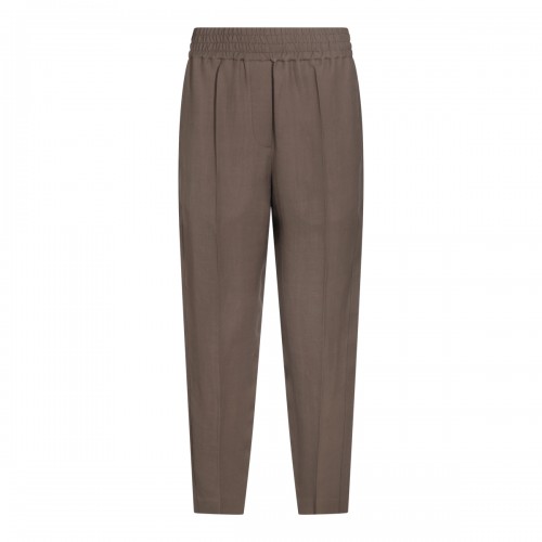 OLIVE BROWN LINEN-VISCOSE BLEND PANTS