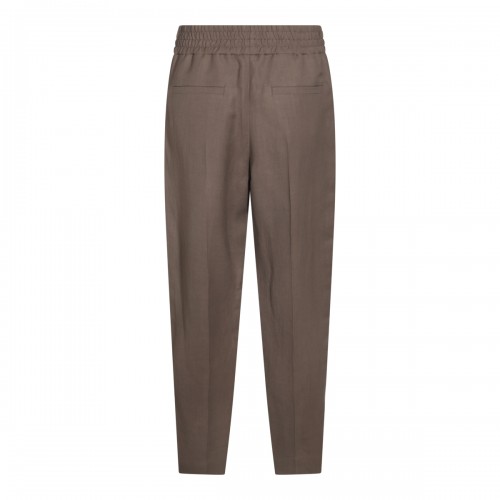 OLIVE BROWN LINEN-VISCOSE BLEND PANTS