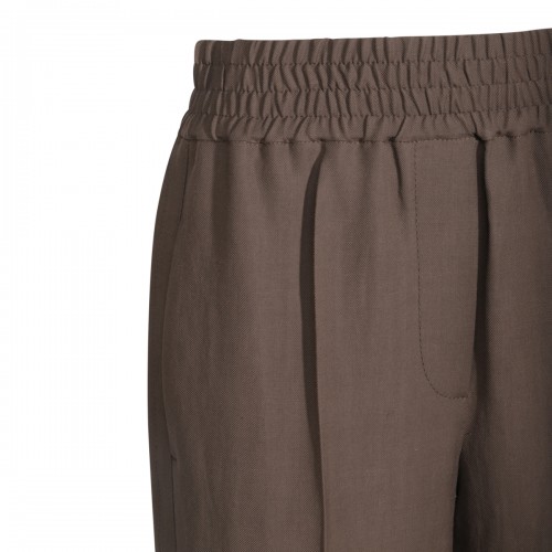 OLIVE BROWN LINEN-VISCOSE BLEND PANTS