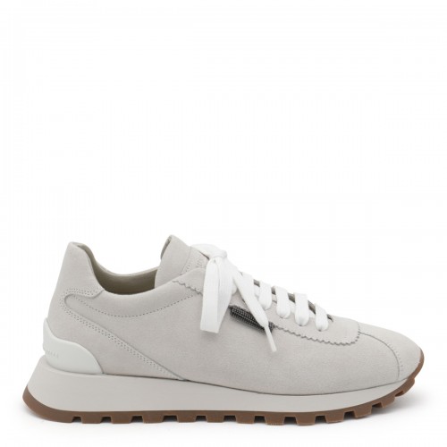 スニーカー BRUNELLO CUCINELLI WHITE AND GREY LEATHER SNEAKERS Brunello Cucinelli Leather Sneakers Eu 43 In Gray - 40% Off