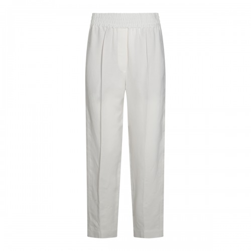 WHITE LINEN VISCOSE BLEND PANTS