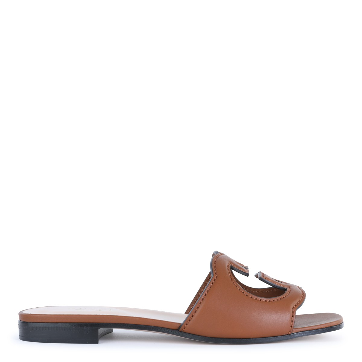 BROWN LEATHER GG CROSS CUT SANDALS