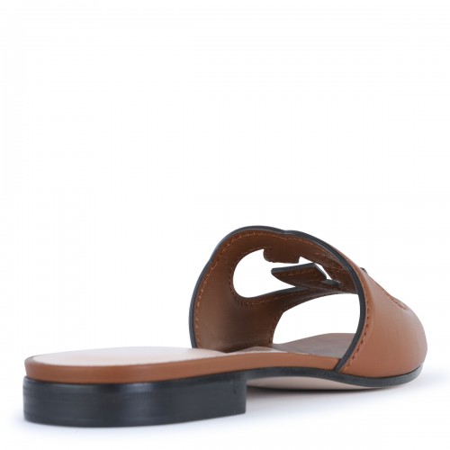 BROWN LEATHER GG CROSS CUT SANDALS