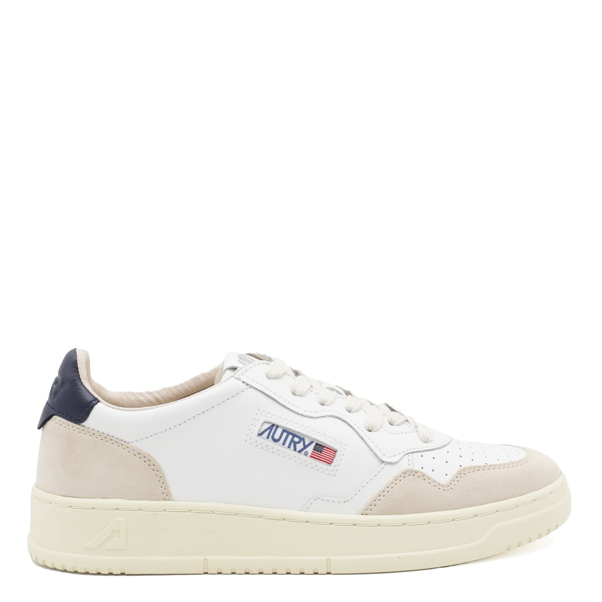 WHITE AND BLUE LEATHER MEDALIST SNEAKERS