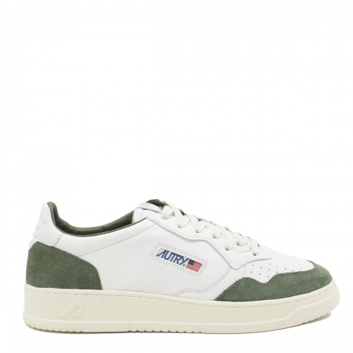 WHITE AND GREEN LEATHER MEDIALIS SNEAKERS