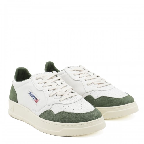 WHITE AND GREEN LEATHER MEDIALIS SNEAKERS