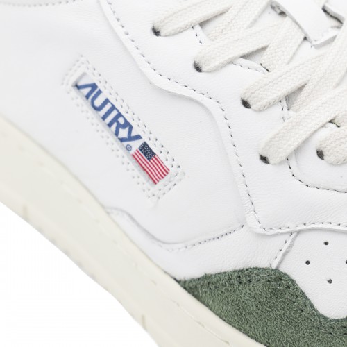 WHITE AND GREEN LEATHER MEDIALIS SNEAKERS