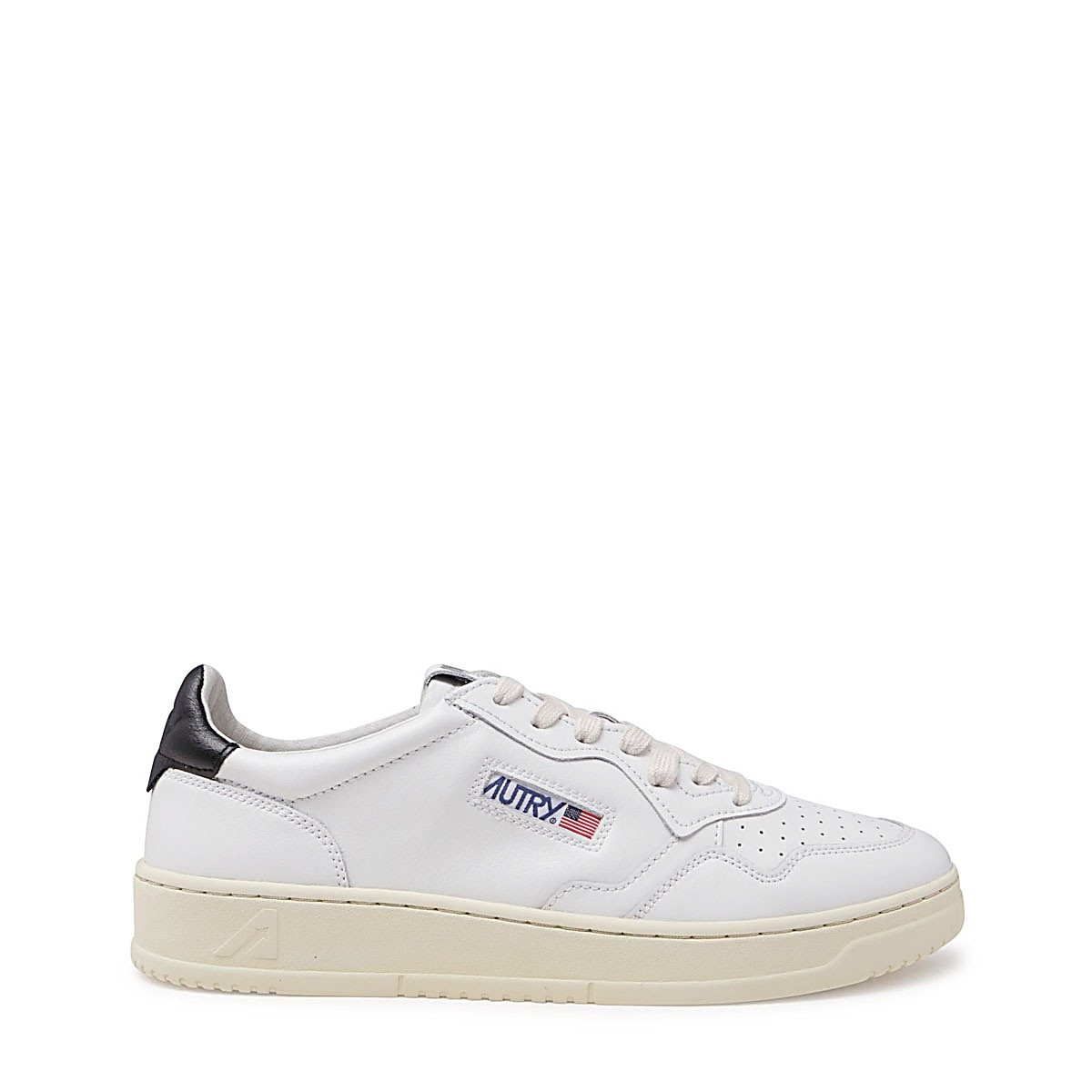 WHITE AND BLACK LEATHER MEDALIST SNEAKERS