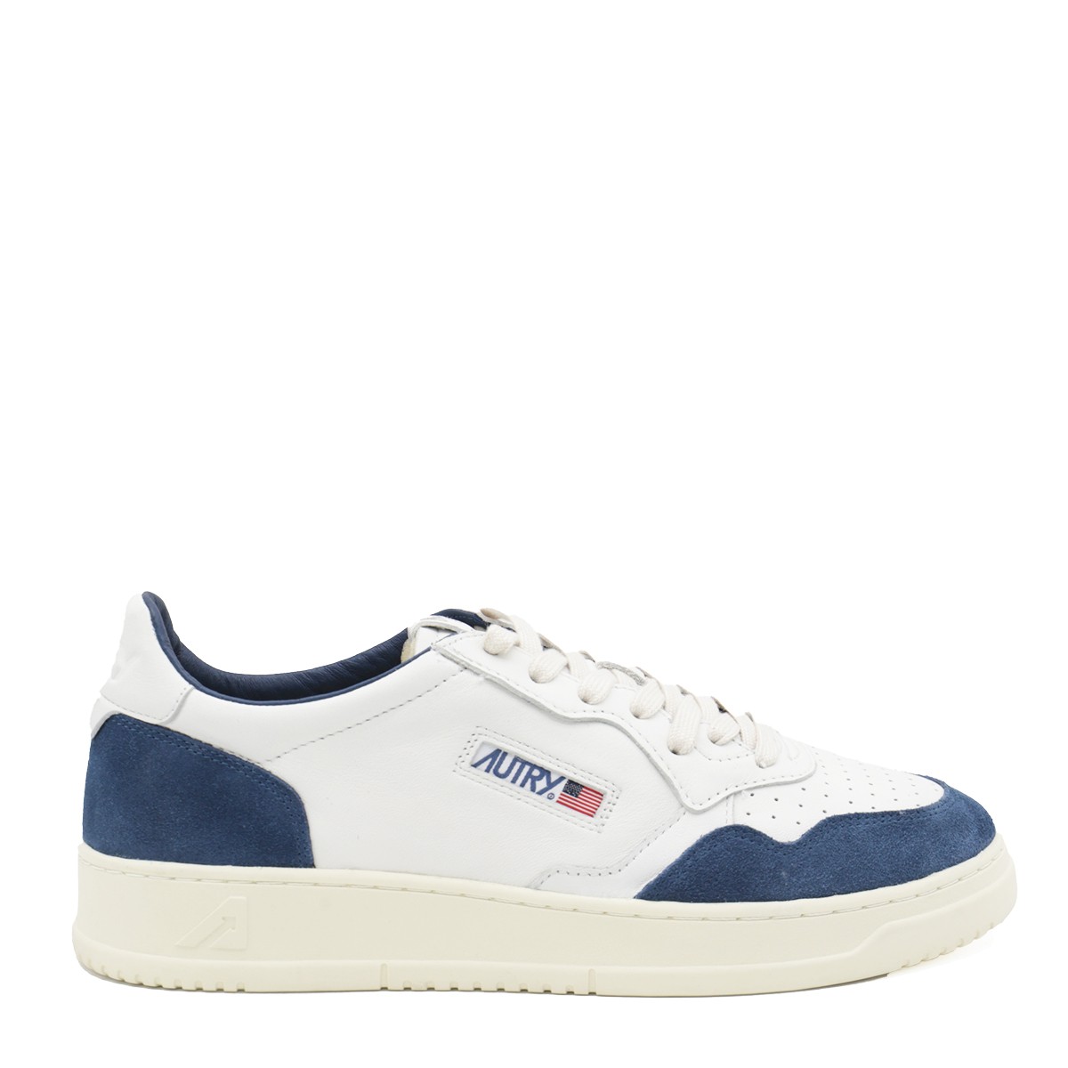 WHITE AND BLUE LEATHER SNEAKERS