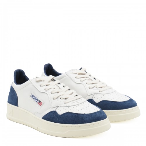 WHITE AND BLUE LEATHER SNEAKERS