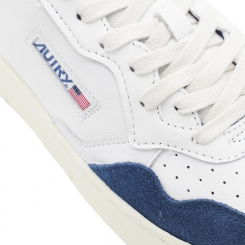 WHITE AND BLUE LEATHER SNEAKERS