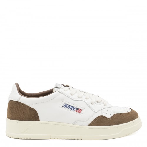 WHITE AND BROWN LEATHER MEDALIST SNEAKERS