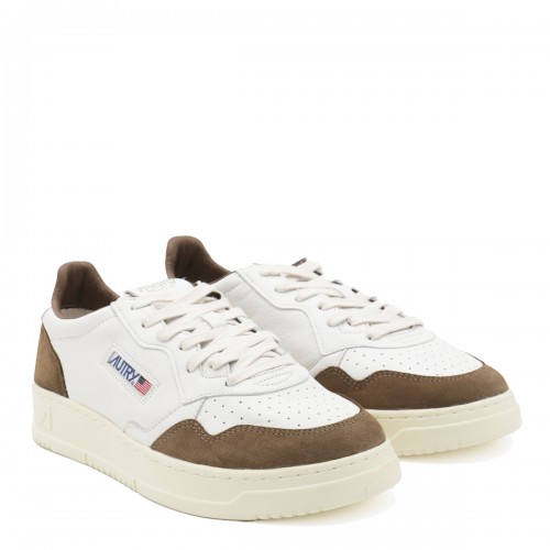 WHITE AND BROWN LEATHER MEDALIST SNEAKERS