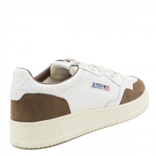 WHITE AND BROWN LEATHER MEDALIST SNEAKERS