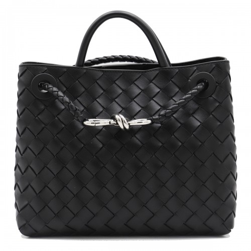 BLACK LEATHER ANDIAMO TOP HANDLE BAG