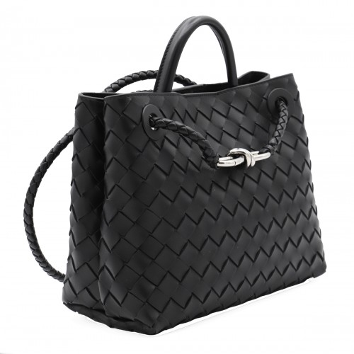 BLACK LEATHER ANDIAMO TOP HANDLE BAG