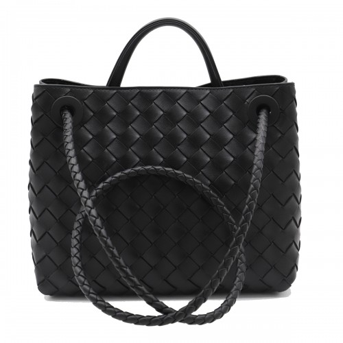 BLACK LEATHER ANDIAMO TOP HANDLE BAG