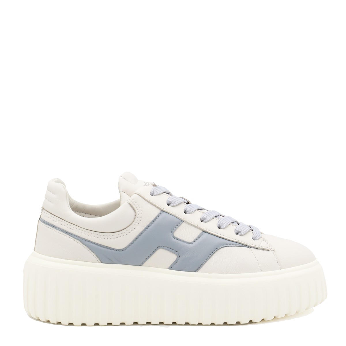 WHITE AND LIGHT BLUE LEATHER SNEAKERS