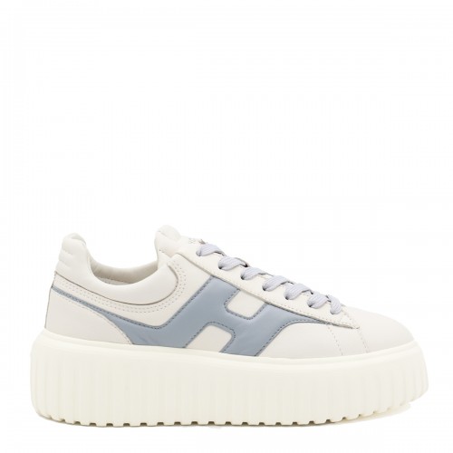 WHITE AND LIGHT BLUE LEATHER SNEAKERS