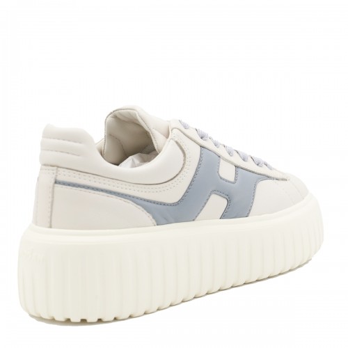 WHITE AND LIGHT BLUE LEATHER SNEAKERS