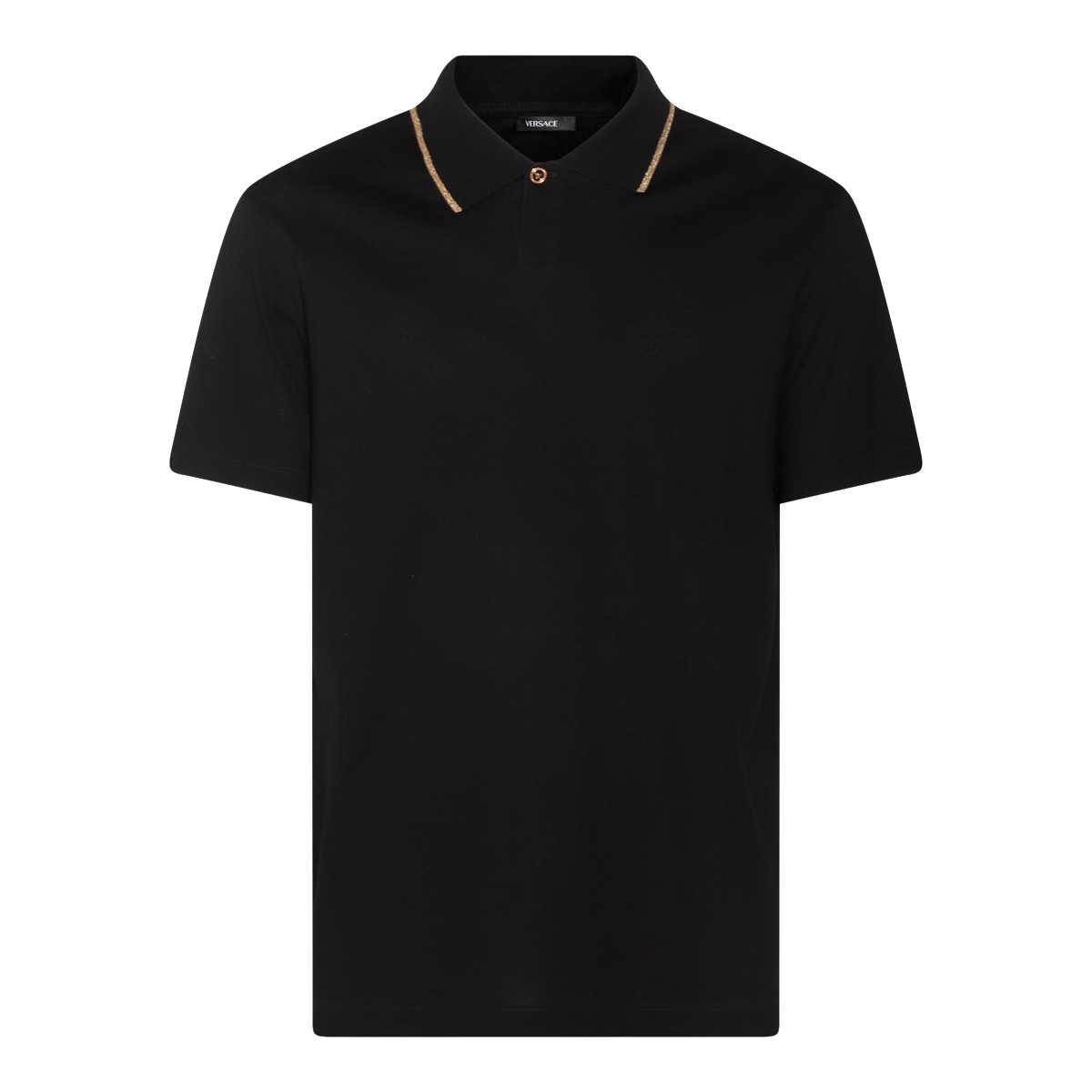 BLACK AND GOLD-TONE COTTON POLO SHIRT