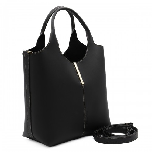 BLACK LEATHER TOP HANDLE BAG