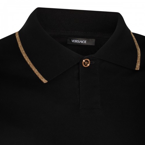 BLACK AND GOLD-TONE COTTON POLO SHIRT