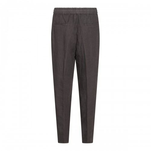 COFFEE BROWN LINEN TRACK PANTS 2