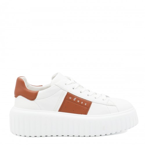 WHITE AND BROWN LEATHER SNEAKERS