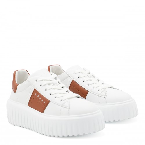 WHITE AND BROWN LEATHER SNEAKERS