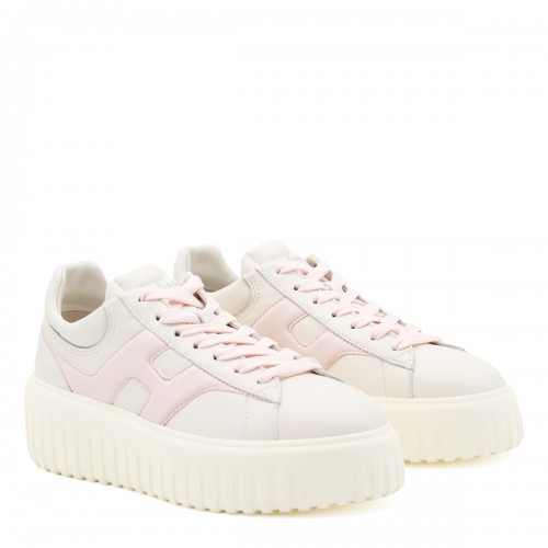 WHITE AND PINK LEATHER SNEAKERS