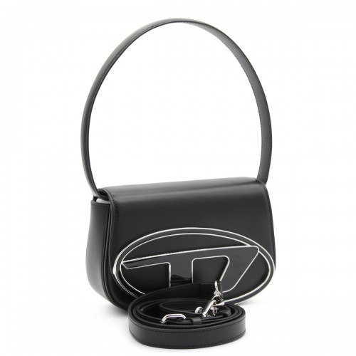 BLACK LEATHER 1DR SHOULDER BAG