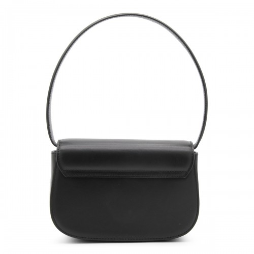 BLACK LEATHER 1DR SHOULDER BAG