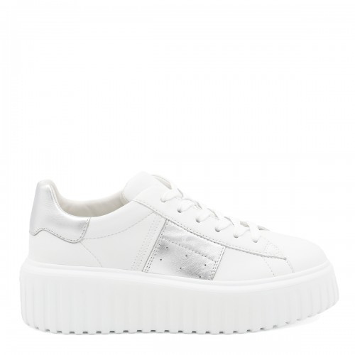 WHITE AND SILVER LEATHER SNEAKERS