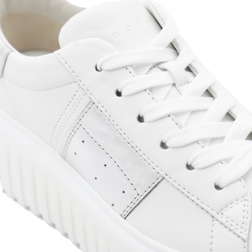 WHITE AND SILVER LEATHER SNEAKERS