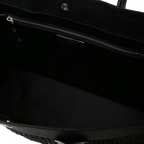 BLACK LEATHER AND CANVAS RIVE GAUCHE TOTE BAG