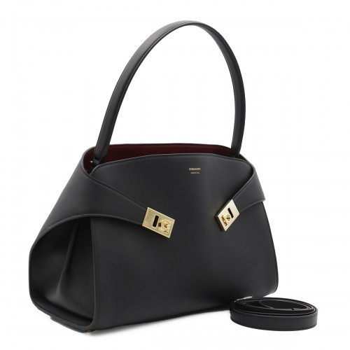 BLACK CALF LEATHER TOP HANDLE BAG