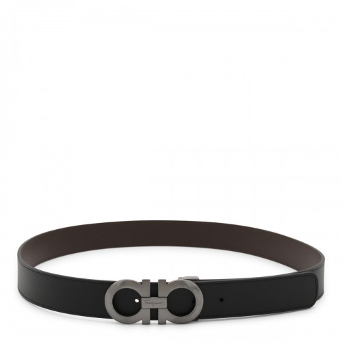 BLACK LEATHER GANCINI REVERSIBLE BELT