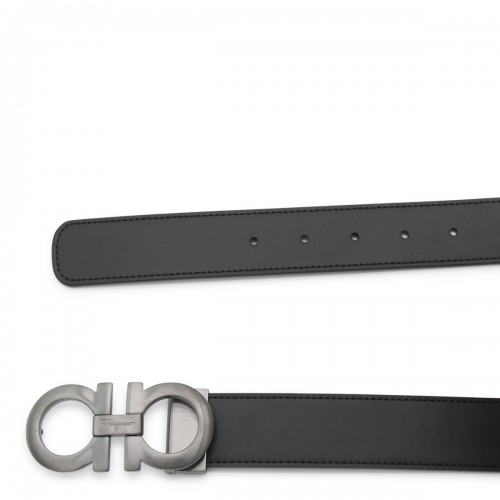 BLACK LEATHER GANCINI REVERSIBLE BELT