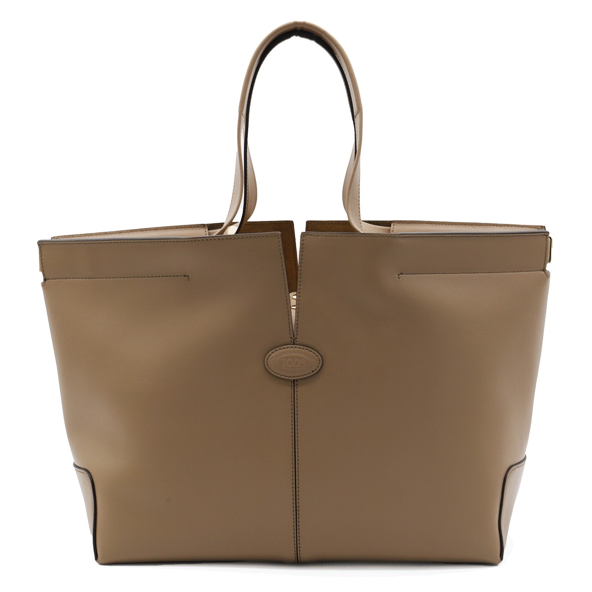 BEIGE LEATHER TOP HANDLE BAG