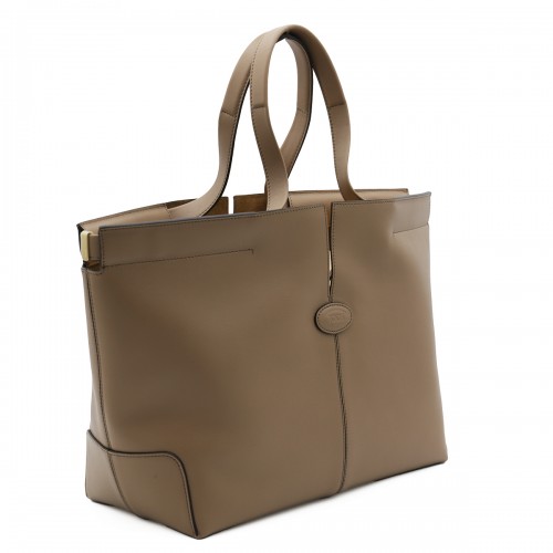 BEIGE LEATHER TOP HANDLE BAG