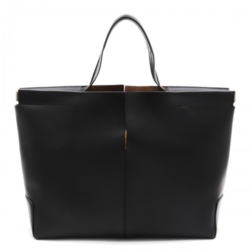 BLACK LEATHER TOP HANDLE BAG